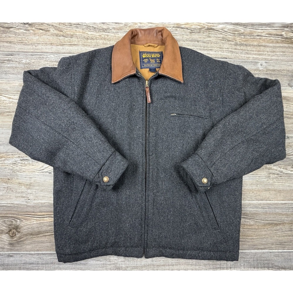Vtg John Rich Woolrich Full Zip Wool Jacket M Heather Gray Bomber Rustic Ranch